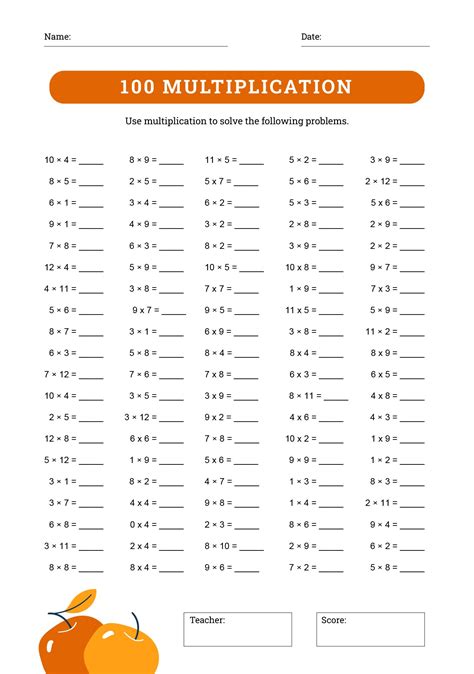 100 multiplication worksheet to print.